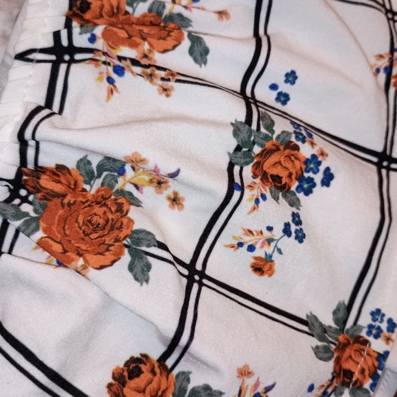 Zara Floral plaid ruffle Cap sleeves Orange Blue print flowers Size Large - Picture 9 of 11